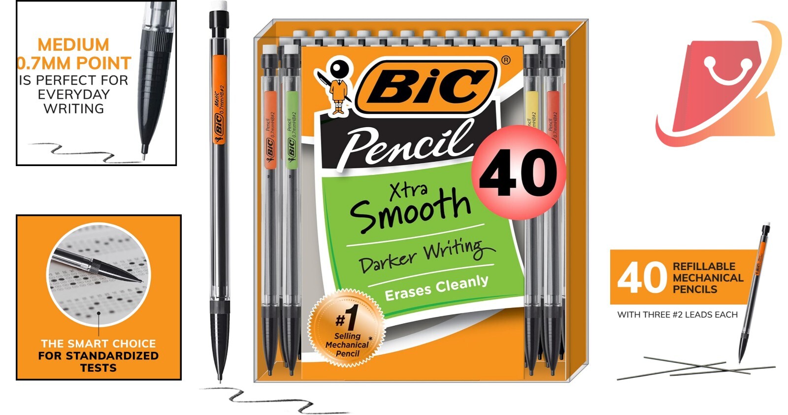 Xtra-Smooth 0.7mm Mechanical Pencils – 40 Pack with Built-In Eraser Convenience