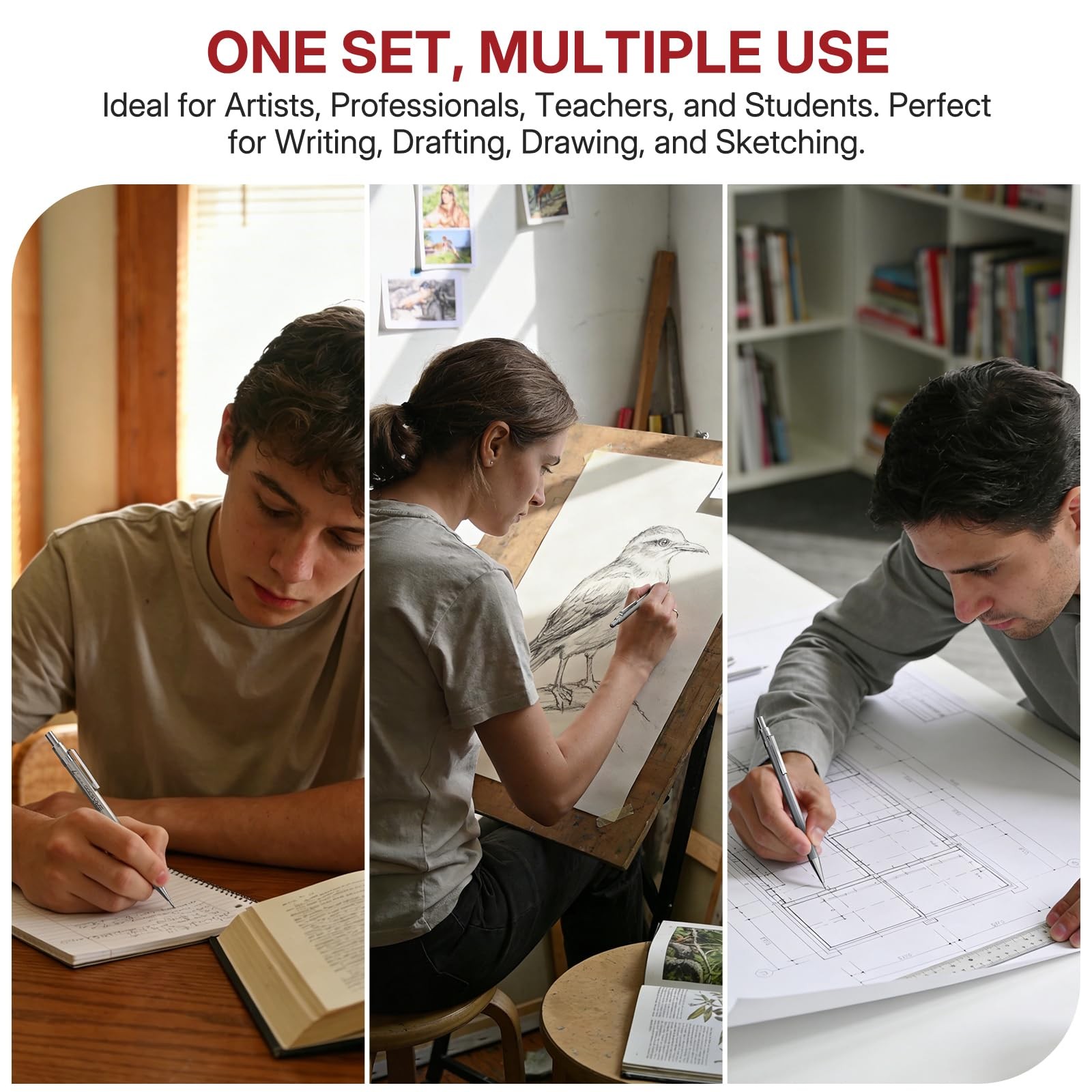 4 PCS 0.7mm Metal Mechanical Pencil Set with 480 HB Leads Erasers for Drawing