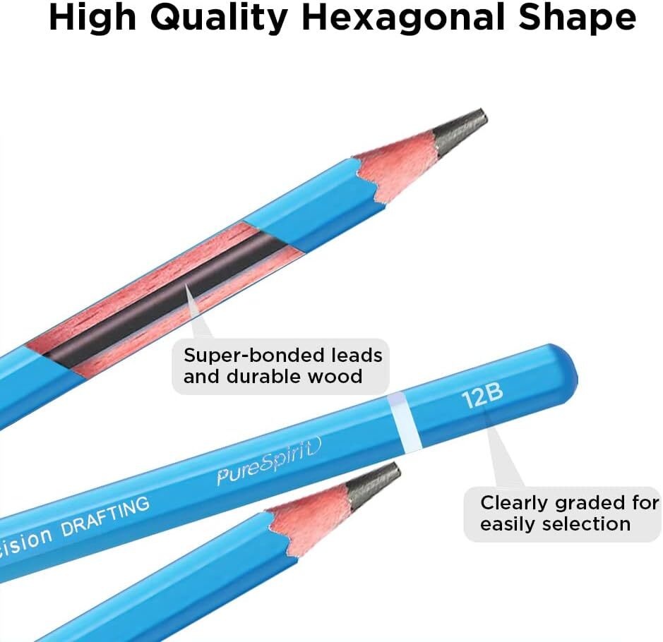 Sketch Pencils for Drawing 12B, 12pcs Softest and 1 Count (Pack of 12), Black