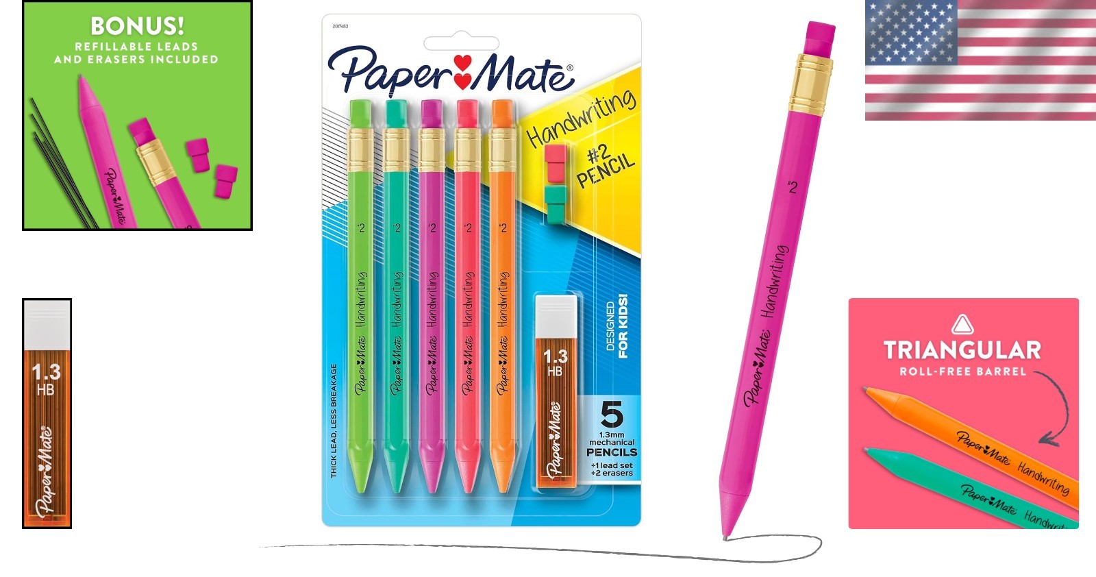 Kids’ Triangular Mechanical Pencil Set – 8 Colors with Lead & Eraser Refills
