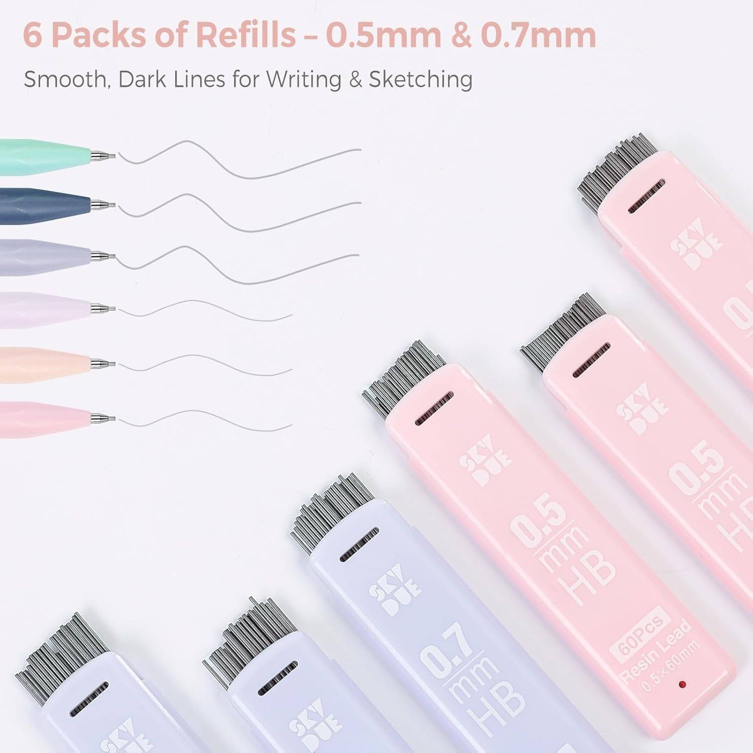 Cute Mechanical Pencils Set, 0.5Mm & 0.7Mm Mechanical Pencils, 360PCS HB Lead Re