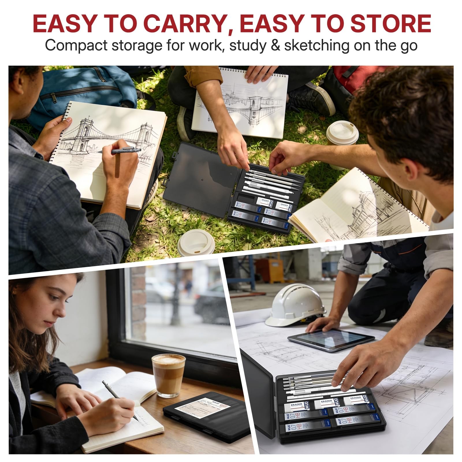 4 PCS 0.7mm Metal Mechanical Pencil Set with 480 HB Leads Erasers for Drawing