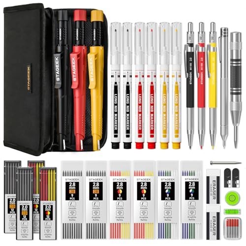 33 Pack Carpenter Pencils Set with Sharpener, 108 Refills, Long-Nib Markers & To
