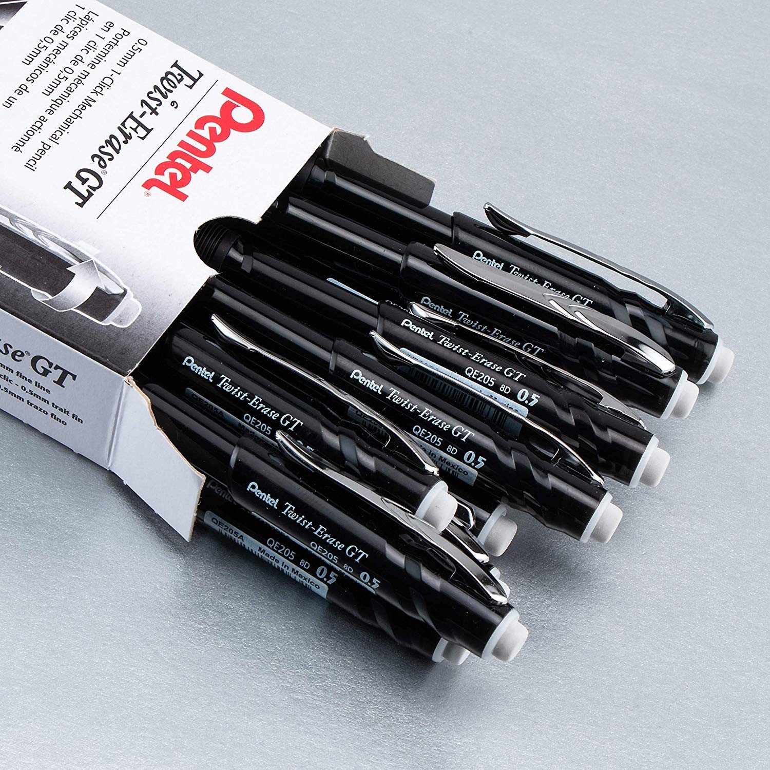 Pentel Twist Erase GT Mechanical Pencils Pack of 12 Black with Erasers