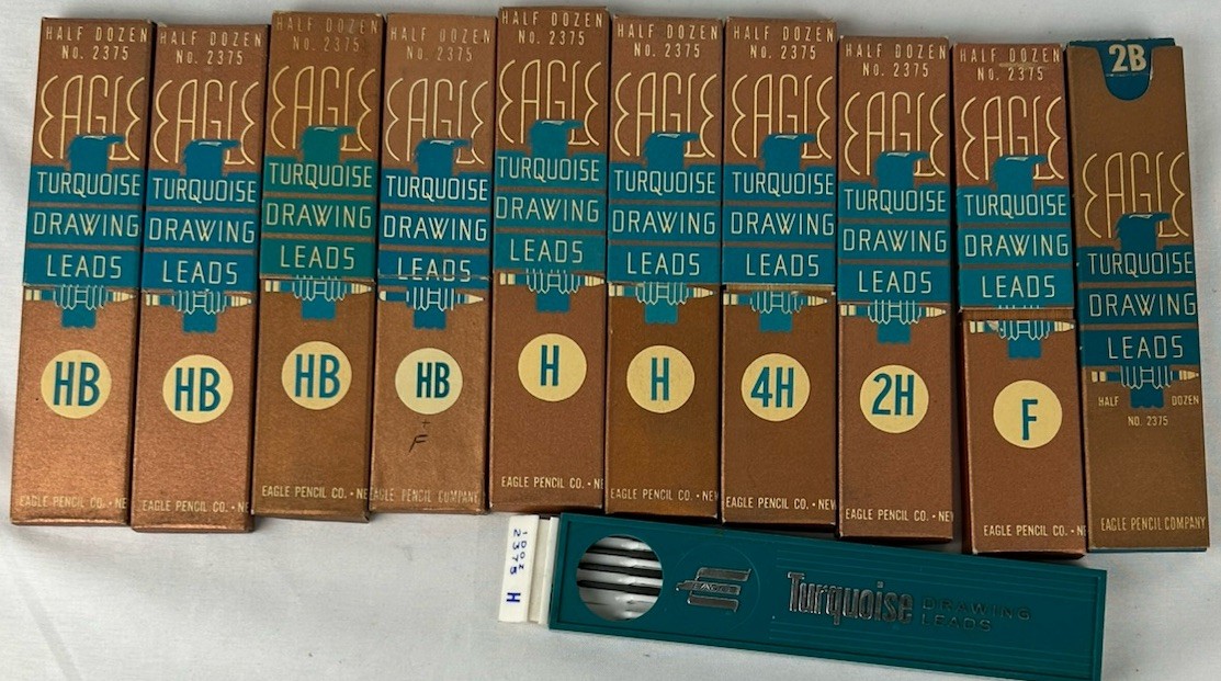 Vintage Eagle Turquoise Drawing Leads Lot Of 11 Boxes HB H 4H 2H F 2B