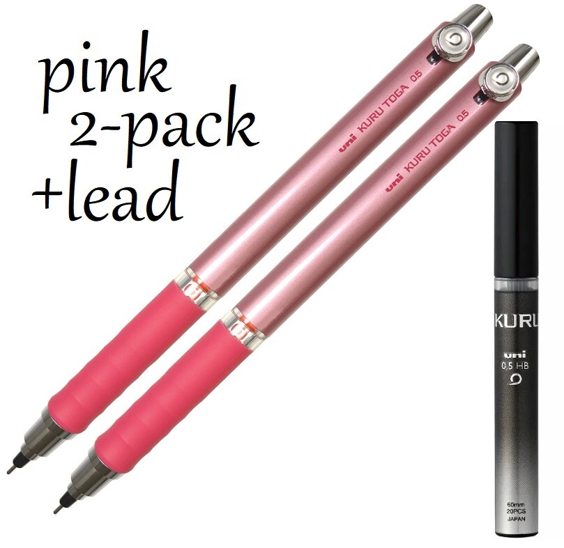uni-ball Kuru Toga Rubber Grip Mechanical Pencil 0.5 2-pack pink w/ lead refill