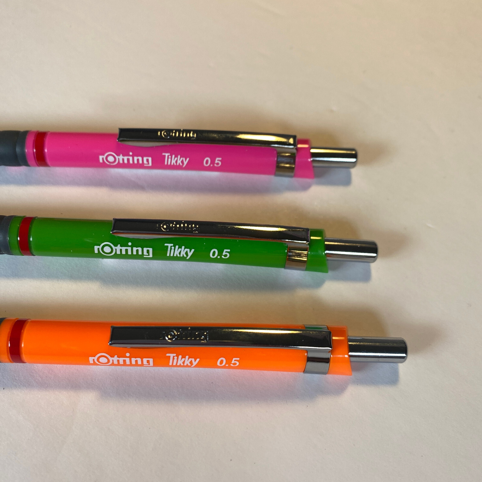 NEW Rotring Tikky 0.5 mm Mechanical Pencil Lot of 3 Grip Green Orange Pink
