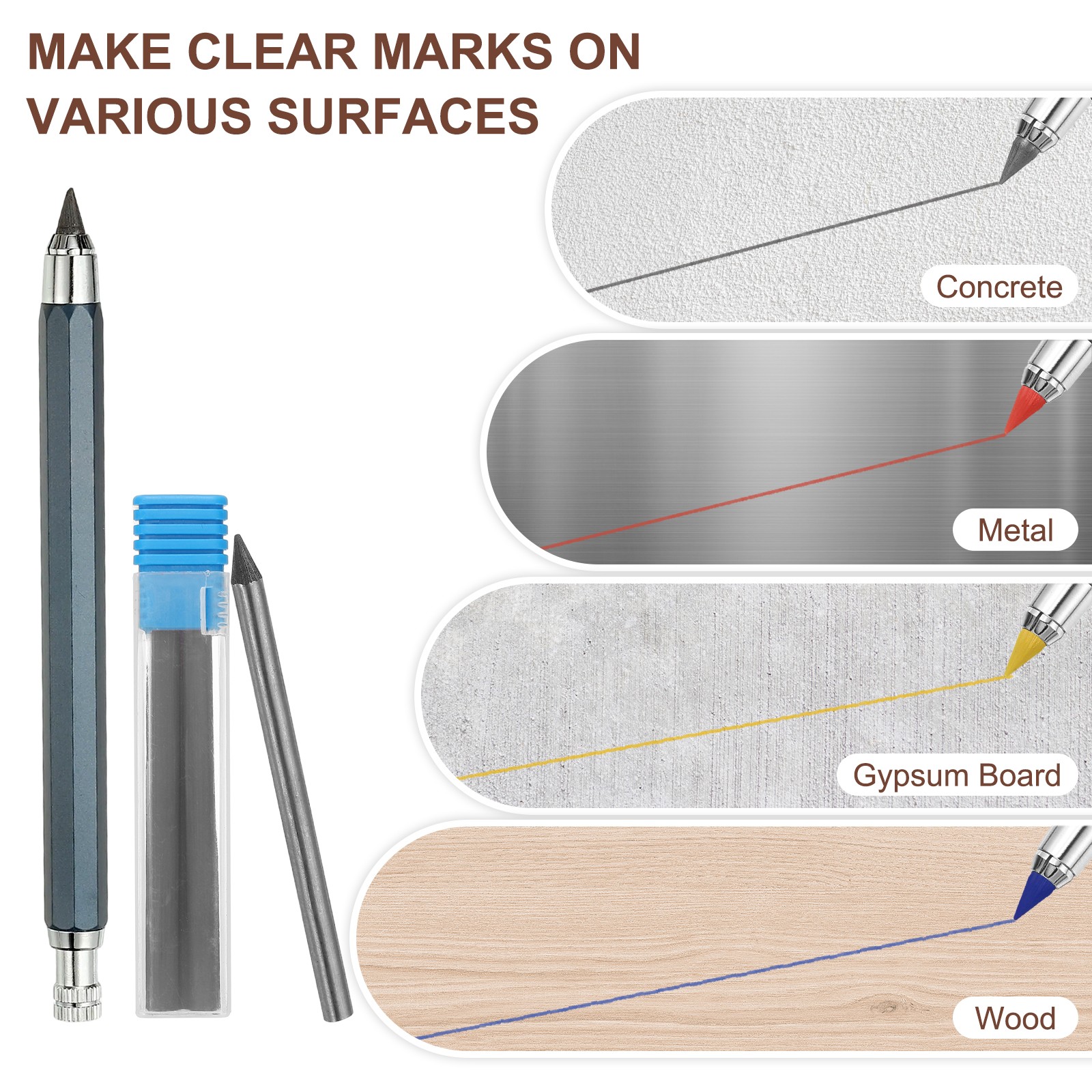 5.6mm Mechanical Carpenter Pencil with 4 Refills for Pencil Architect, Blue