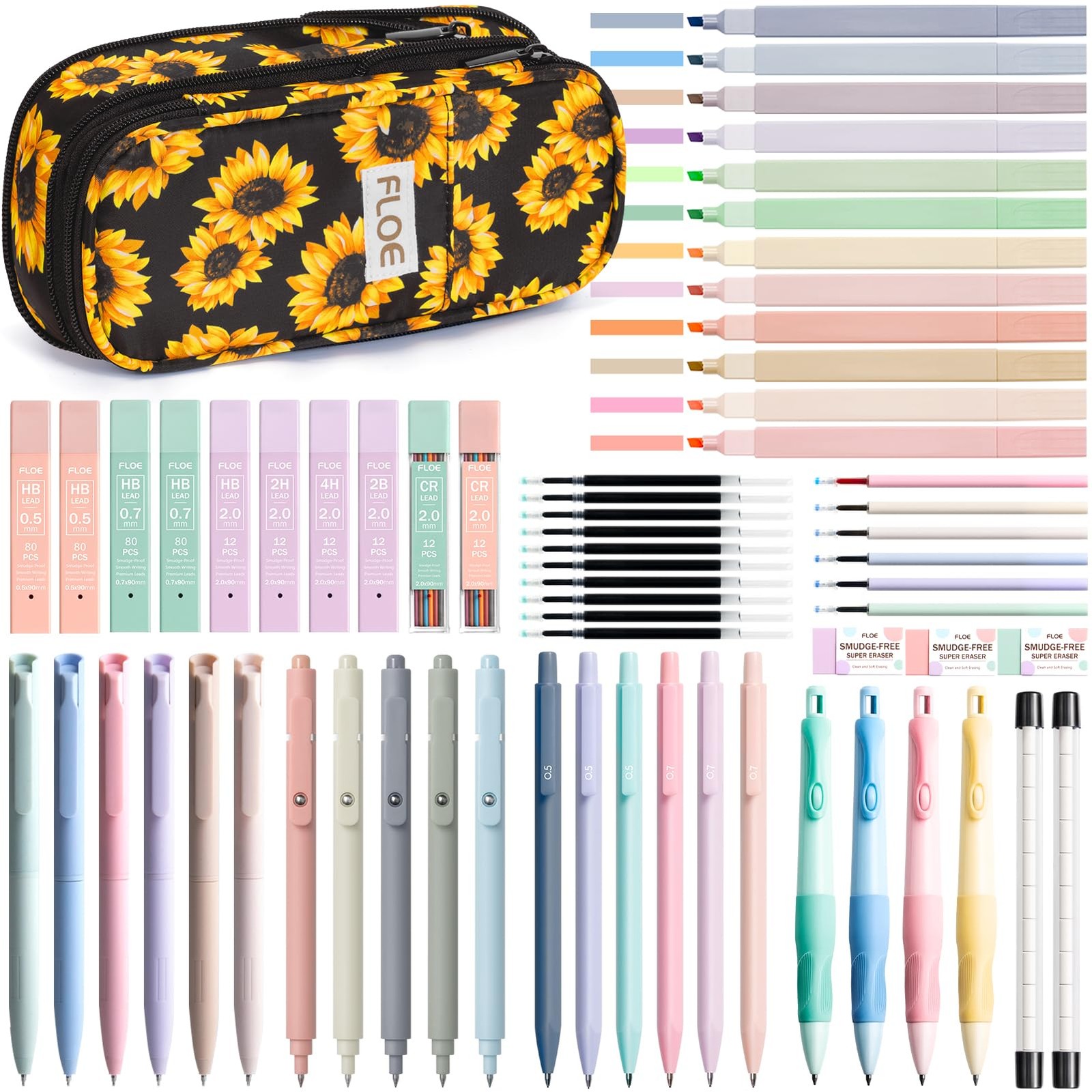 65PCS Aesthetic School Supplies with Cute Pencil Case, Pastel Highlighters Pe…