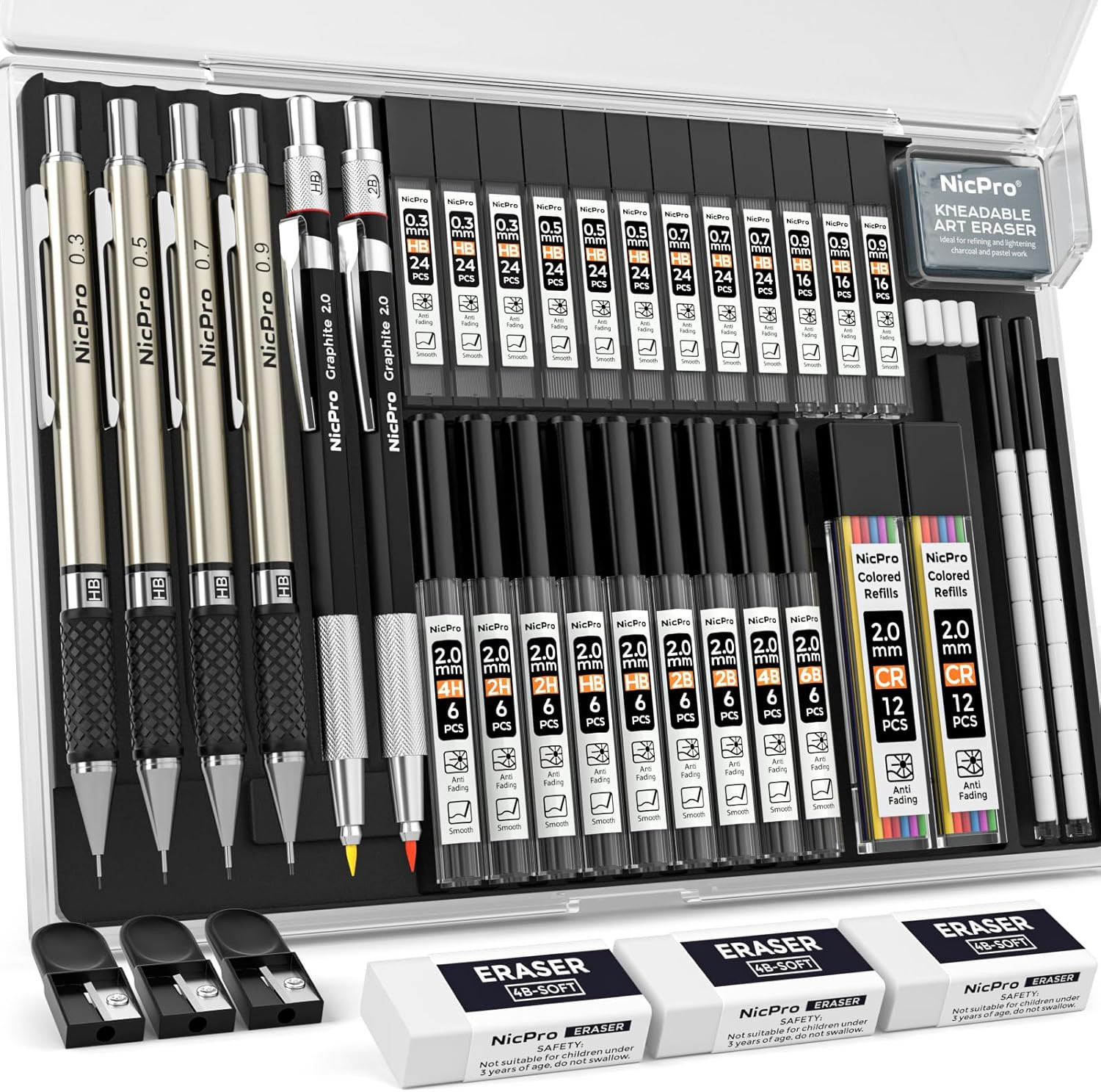 Nicpro 37PCS Art Mechanical Pencil Set, 4PCS Metal Drafting Pencil 0.3Mm, 0.5 Mm
