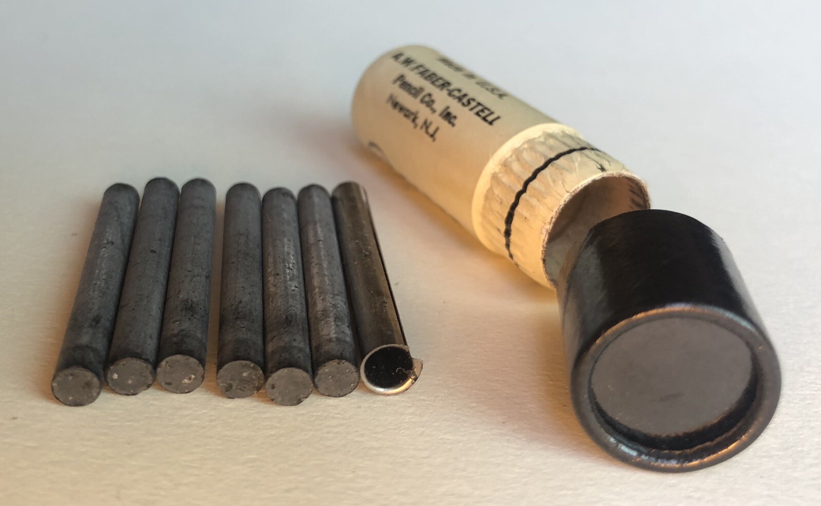 Vintage A. W. Faber Black China Marking 4mm Lead NOS 6 Per Tube Extra Holder USA
