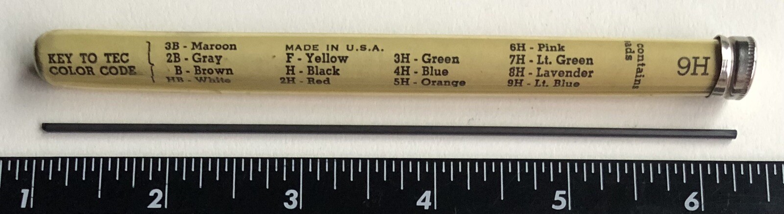 Vintage VEMCO TEC 2mm Drafting Lead Black 9H Metal Cap 12pk Tube Pasadena CA USA