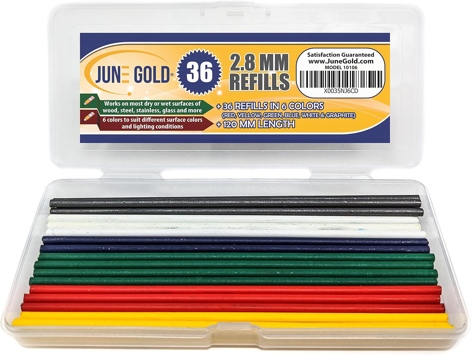 36 Colored 2.8 Mm Lead Refills, 6 Colors, Deep or Long Reach/Nose | Nib Pencil R