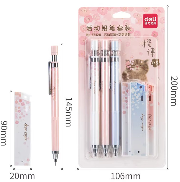 DELI Mechanical Pencil Set With HB Lead Replacement Retractable Refill Students