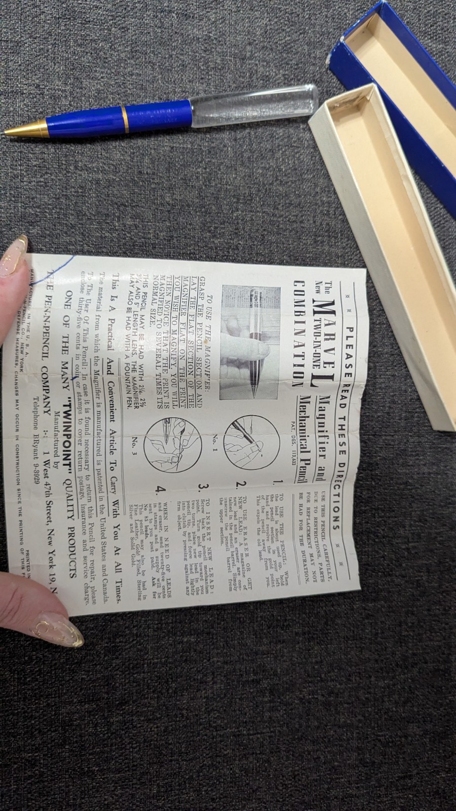 The Marvel Two-in-one Magnifier And Mechanical Pencil Vintage Blue