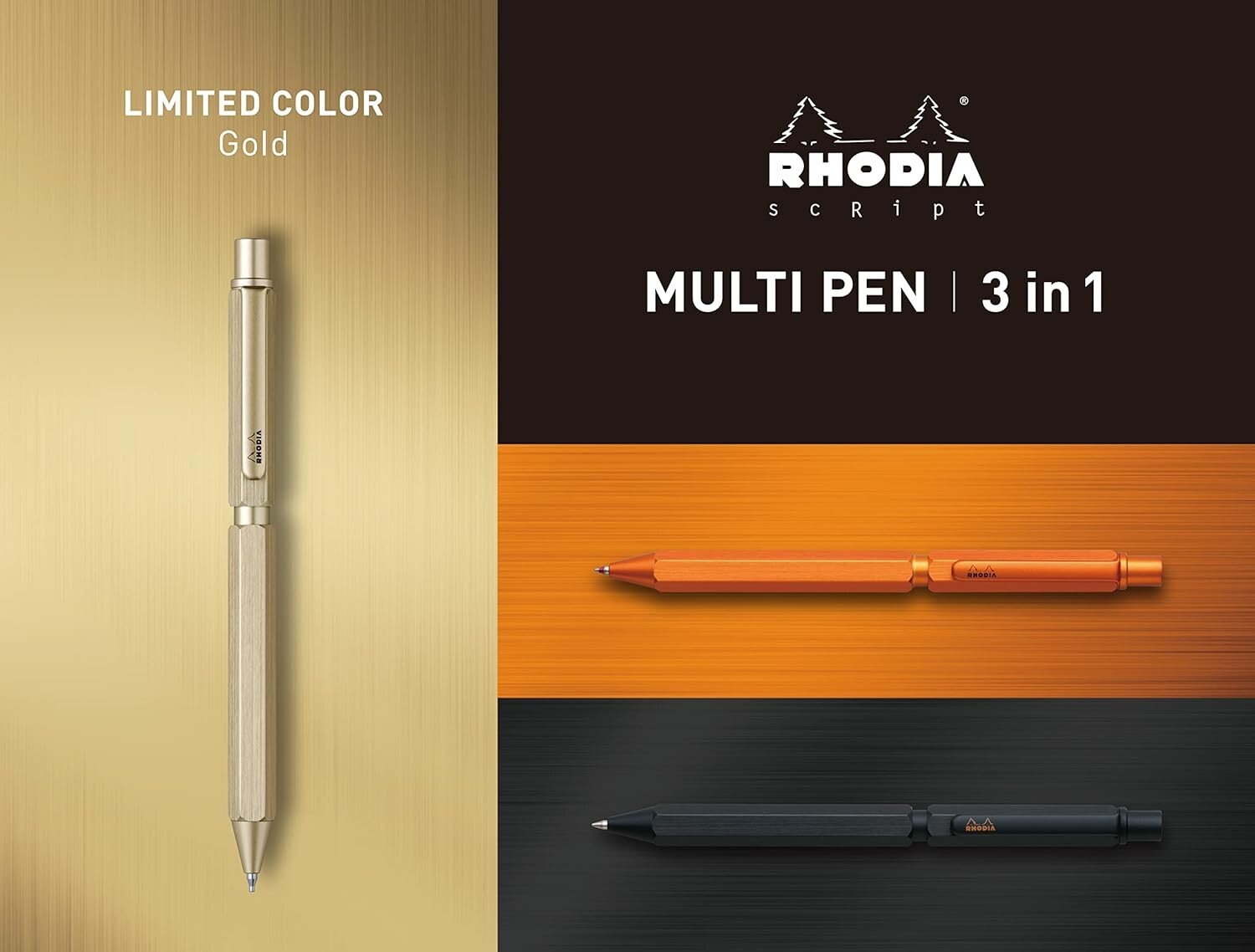 Rhodia Multi Mechanical Pencil Ballpoint Pen Hexagonal Script Limited Color Gold