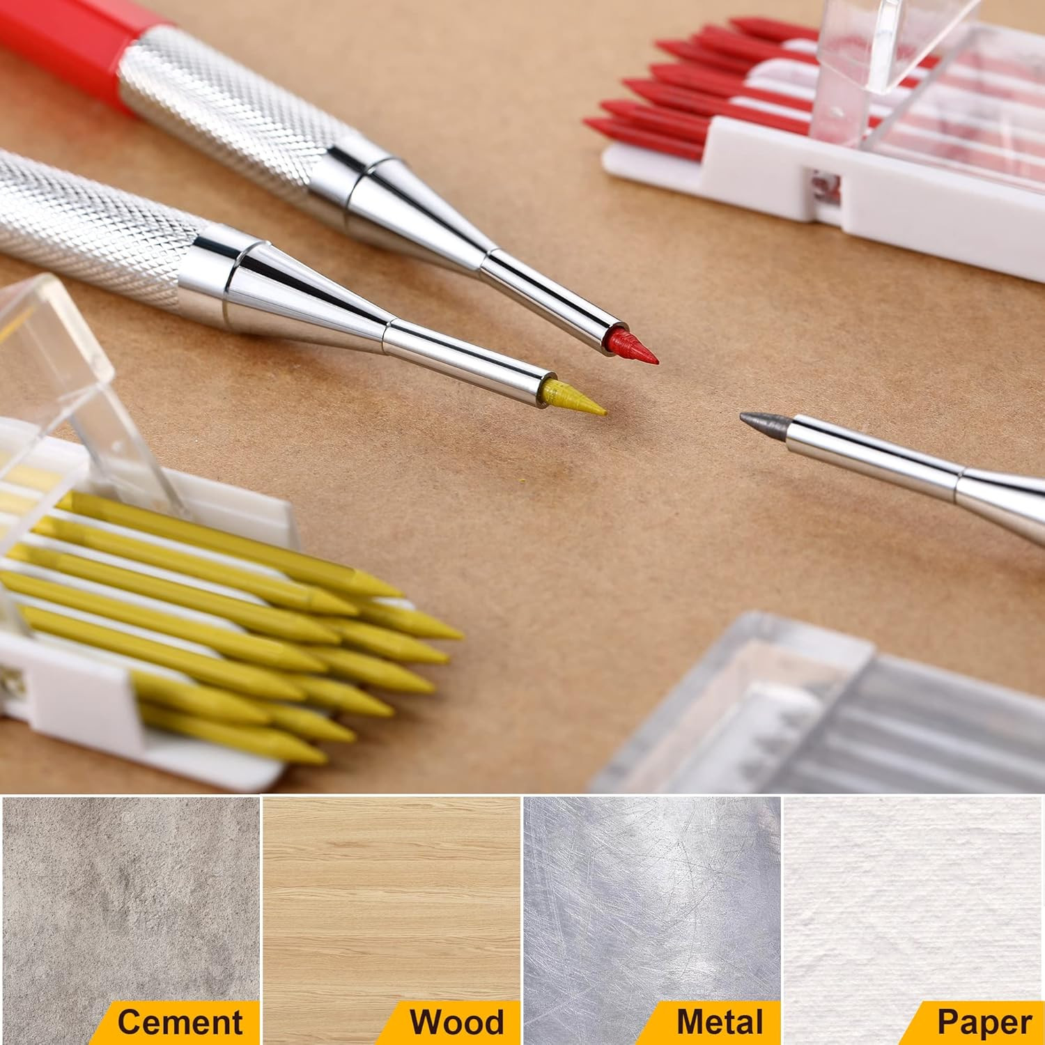 3 Pcs 2Mm Mechanical Carpenter Pencil Set with 36 Marker Refills and Sharpener,