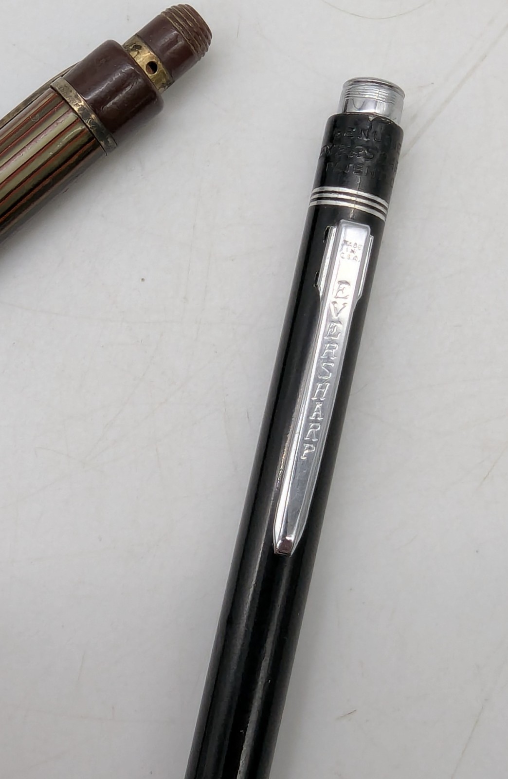 2 Vtg Wahl Eversharp Mechanical Pencils Black & Burgundy Gold Striped