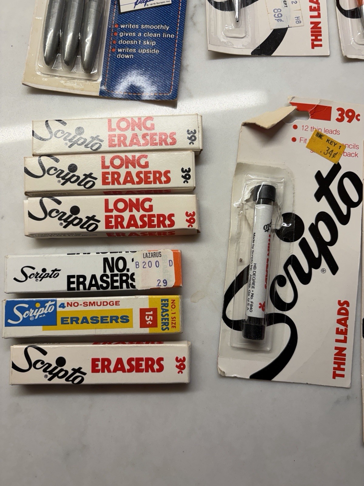 NEW VINTAGE SCRIPTO ULTRA THIN LEAD MECHANICAL, CRAYON, ERASERS PENCIL LOT