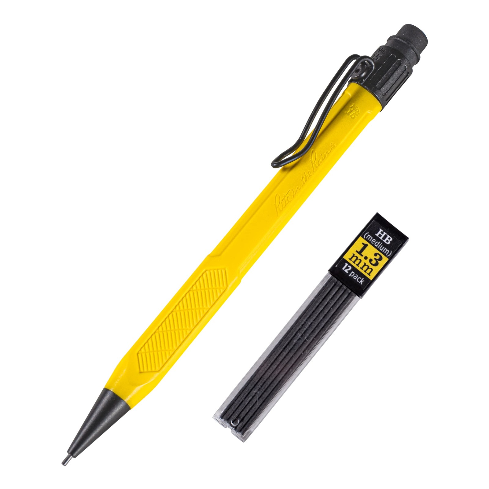 Weatherproof Mechanical Pencil, Yellow, 1.3mm Dark Lead, 12 Refills