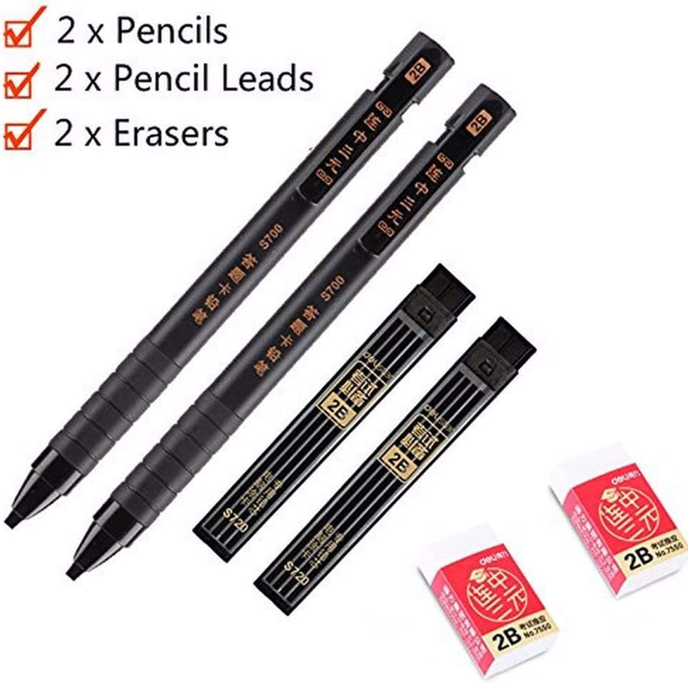 1.8Mm Mechanical Pencils Sketching Drafting Pencil and 2B Black Pencil Lead Refi