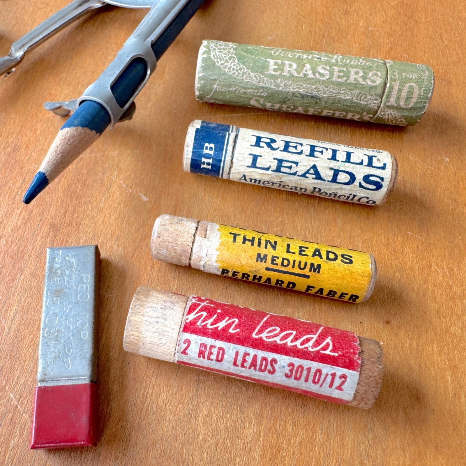 Vintage Office Pencil Lead Refills w/ Drafting Tools, Protractor, Compass