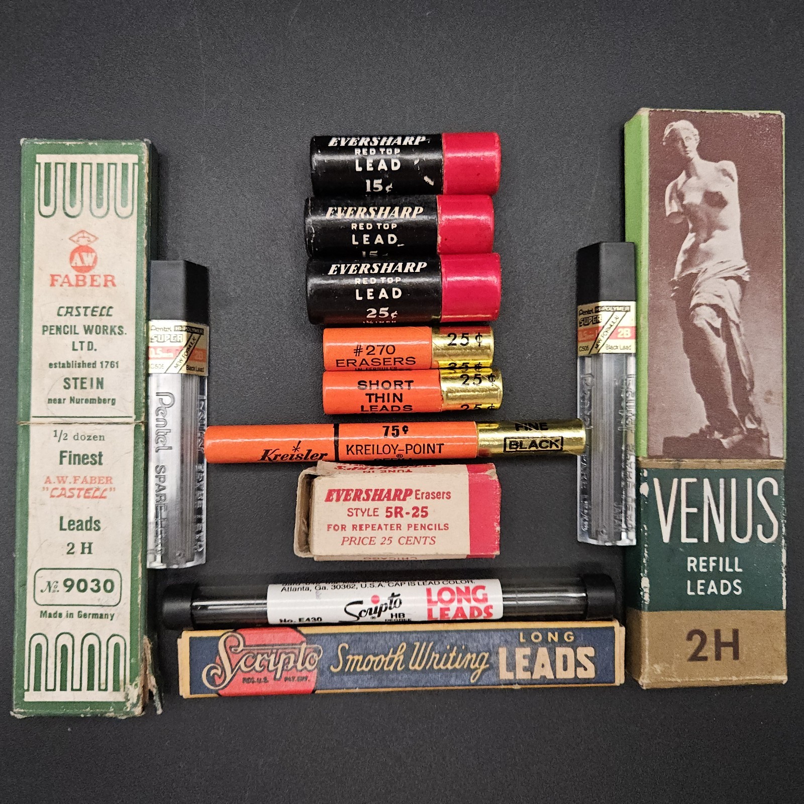Vintage Mechanical Pencil Lead Eraser Lot Venus Faber Eversharp Kreisler Scripto