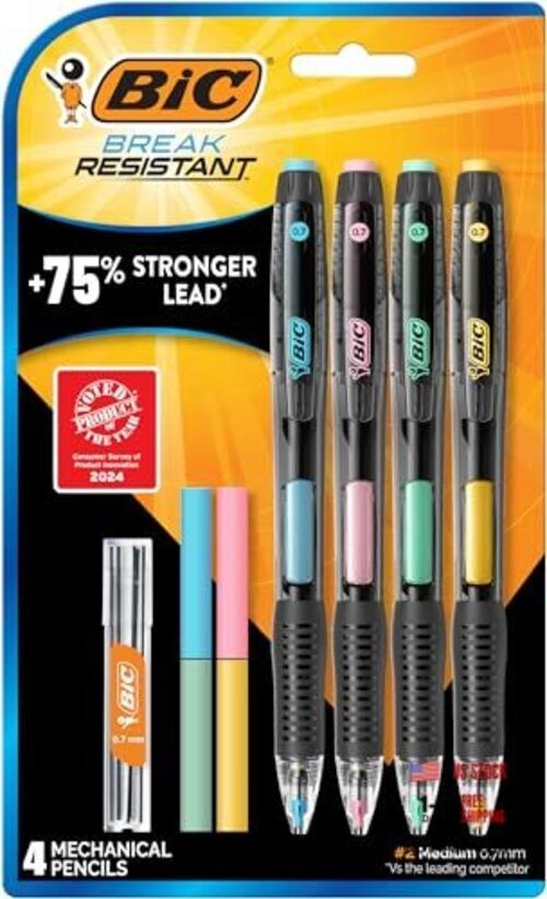 Break Resistant Mechanical Pencils with Erasers, No. 2 4 Count Break-Resistant