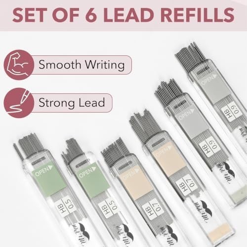 Mr. Pen Mechanical Pencil Set 0.5mm 0.7mm 0.9mm Refills Lead 6 Pack