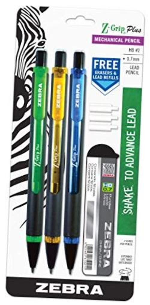 Z-Grip Plus Mechanical Pencil, 0.7mm, 3 Count (Pack of 1) Green/Yellow/Blue