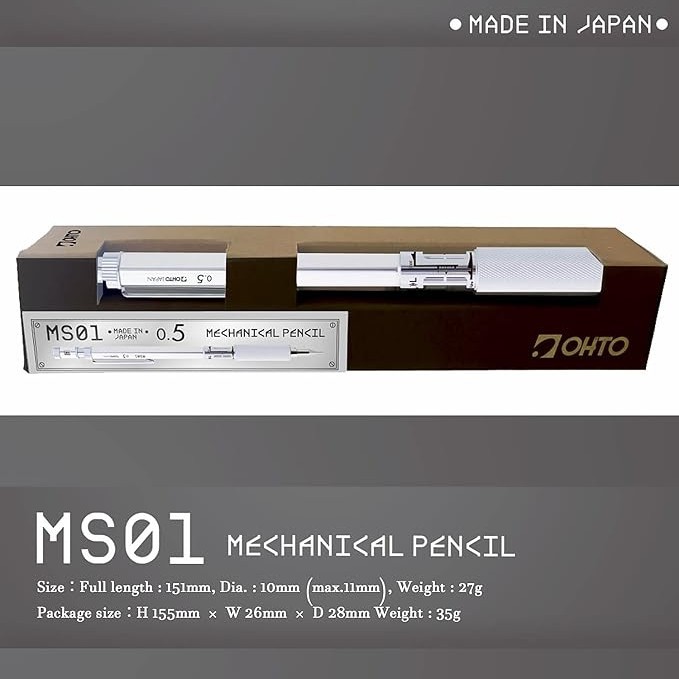 OHTO MS01 0.5mm Mechanical Pencil Silver Drafting Grip Made in Japan New