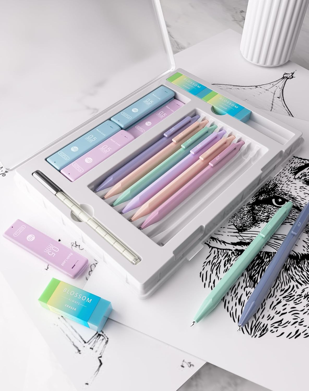 20PACK Mechanical Pencil, 8Pcs 0.5 0.7Mm Mechanical Pencils Set with Eraser and