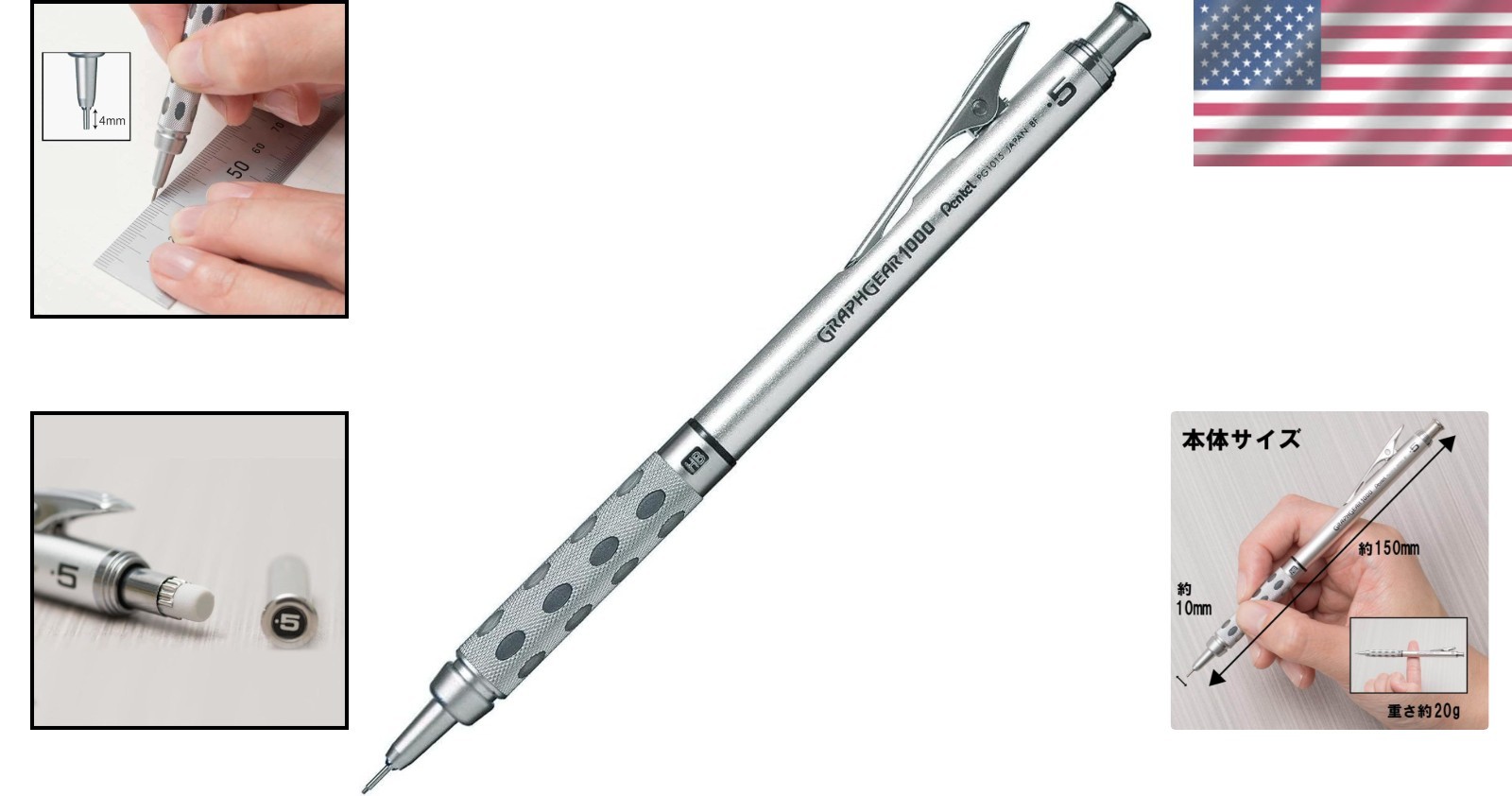 Graph Gear 1000 Luxury 0.5mm Mechanical Pencil – Ergonomic Silver Design