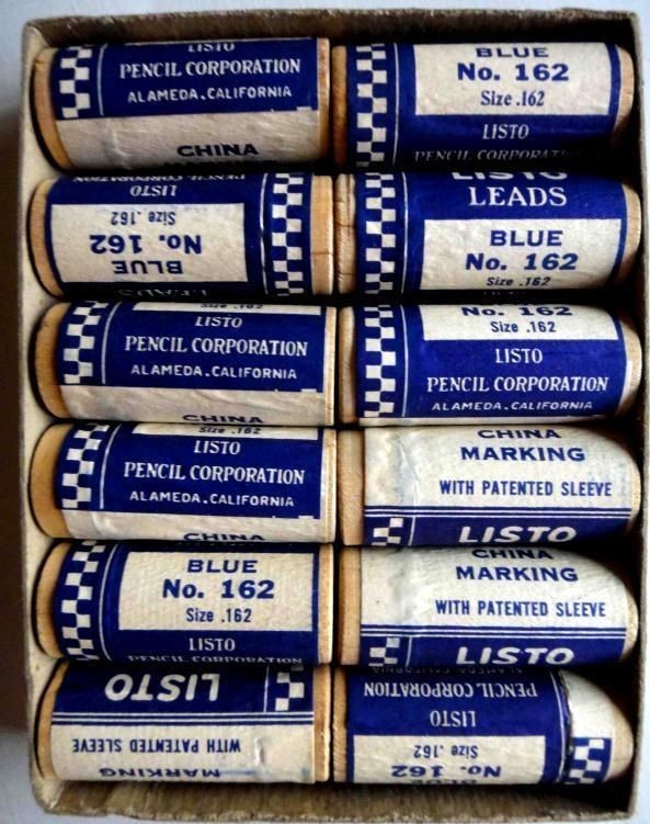vintage FULL BOX,12 WOOD PKS,LISTO CHINA MARK LEAD~OLD