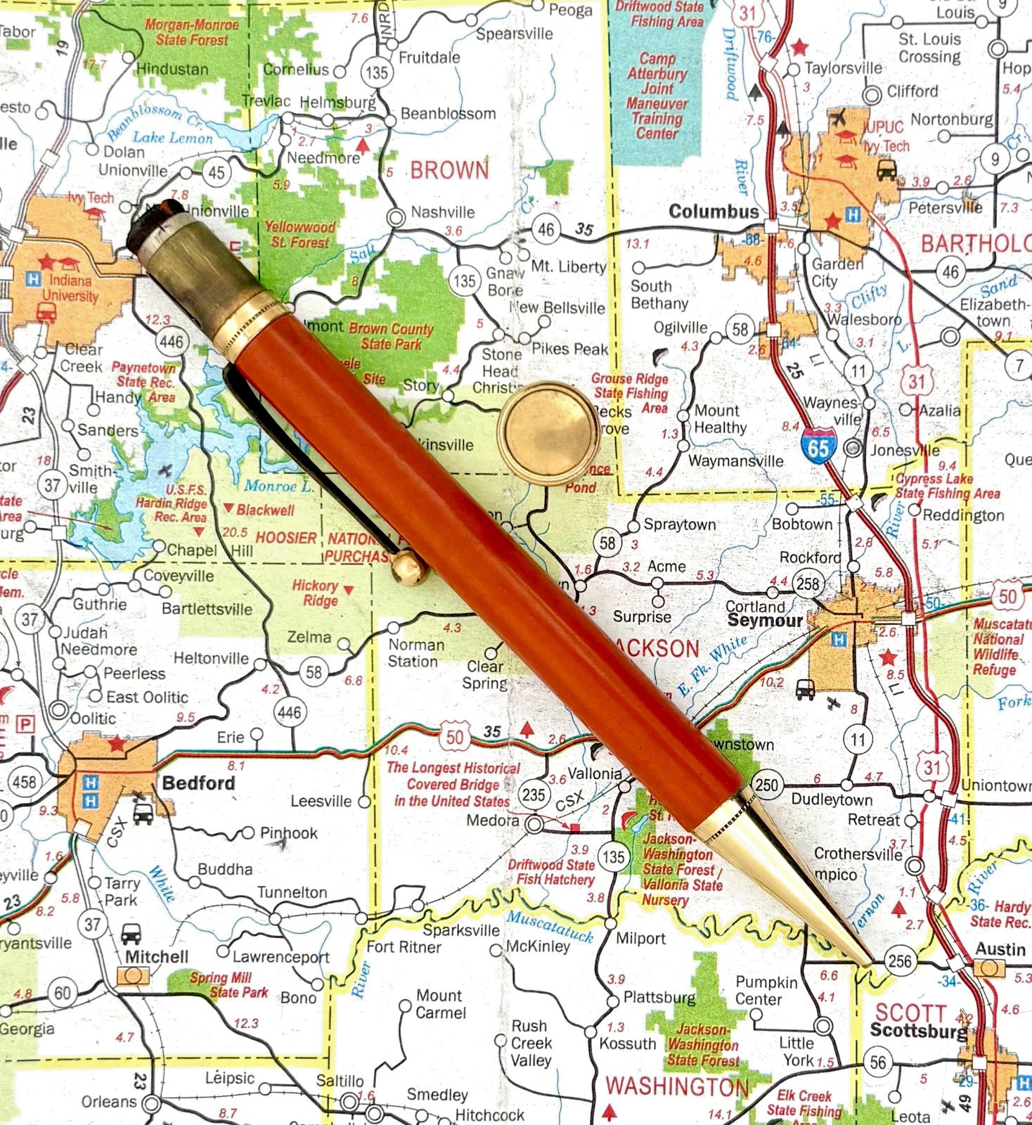 Vintage 1920s Parker Duofold Red / Orange Washer clip pencil w/ gold-filled trim