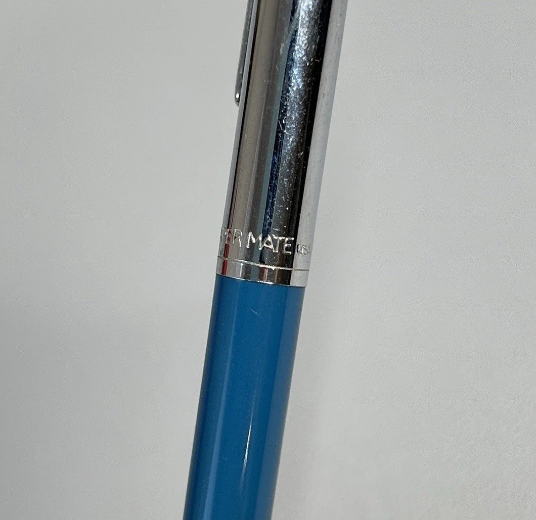 Vintage 1970s Paper Mate USA Mechanical Pencil Blue Chrome Double Heart Logo 70s