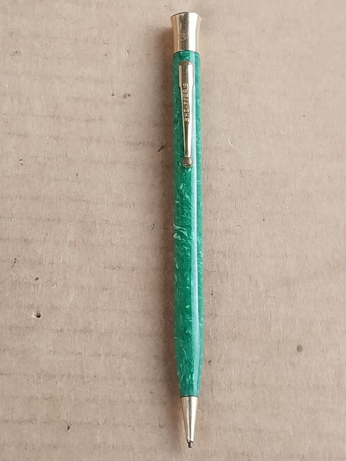 1920s Sheaffer’s Jade Green Life Time Mechanical Pencil Gold Trim Works