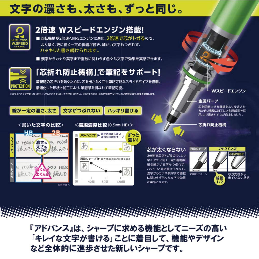 Kuru Toga Advance Mechanical Pencil 0.7mm Lead Rotating Technology White