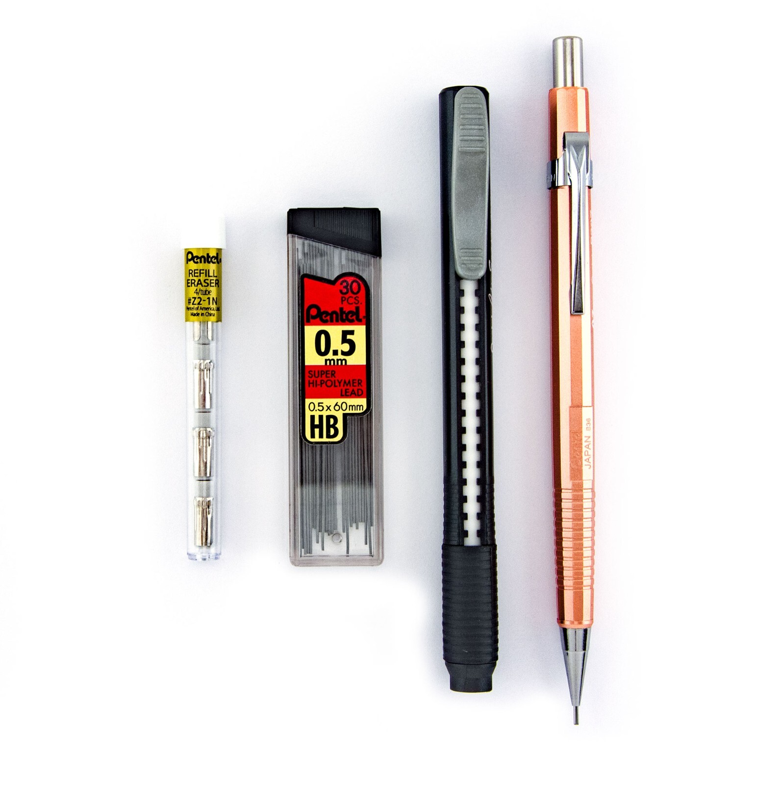 Pentel Sharp Mechanical Pencil Metallic Copper 0.7mm Refill Lead Clic Eraser Lot