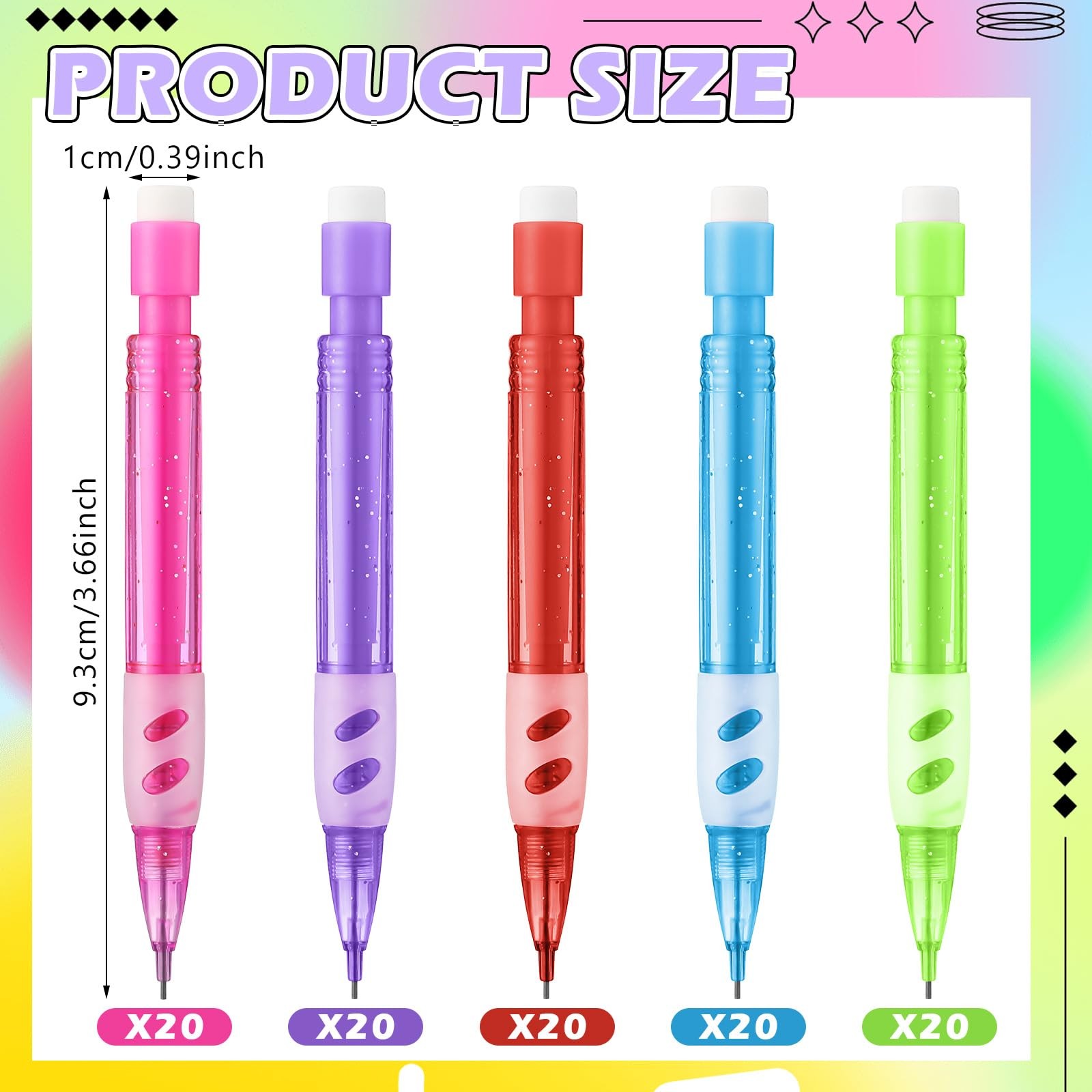 100 PCS Mini Mechanical Automatic Pencils Erasers 0.7mm Small Point Office