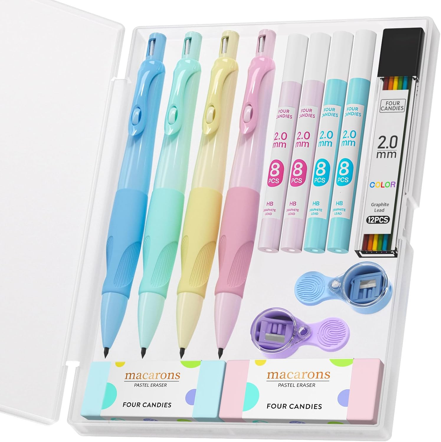 2.0MM Mechanical Pencil with Comfort Ergonomic Grip, 4PCS Cute Mechanical Pencil