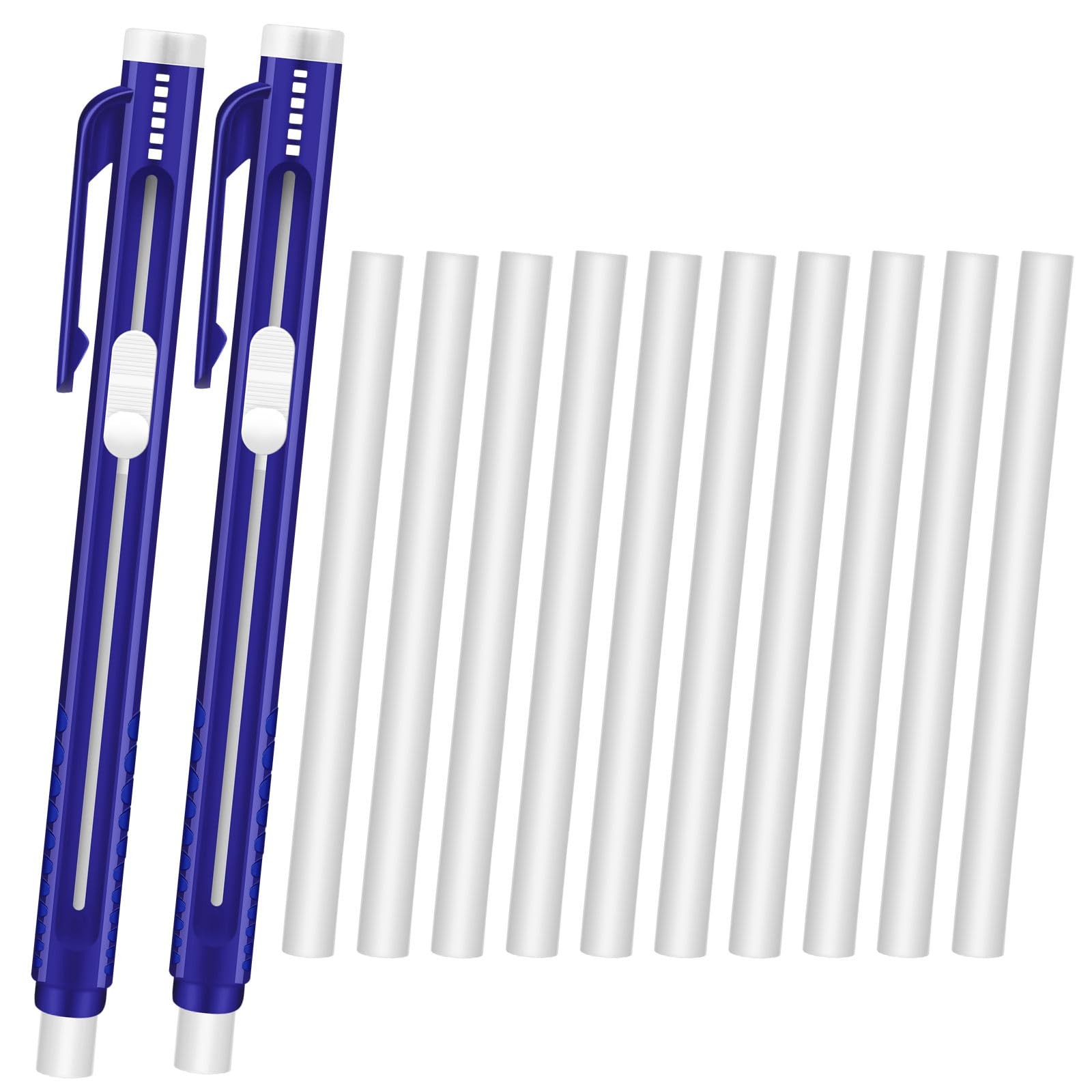 12 PCS Solid Blue Retractable Mechanical Eraser Pen Stick Refill Writing Tools
