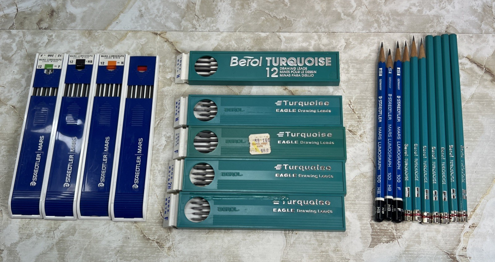 Lot Of Berol Turquoise Eagle & Staedtler Drawing Leads/Pencils Germany Artwork