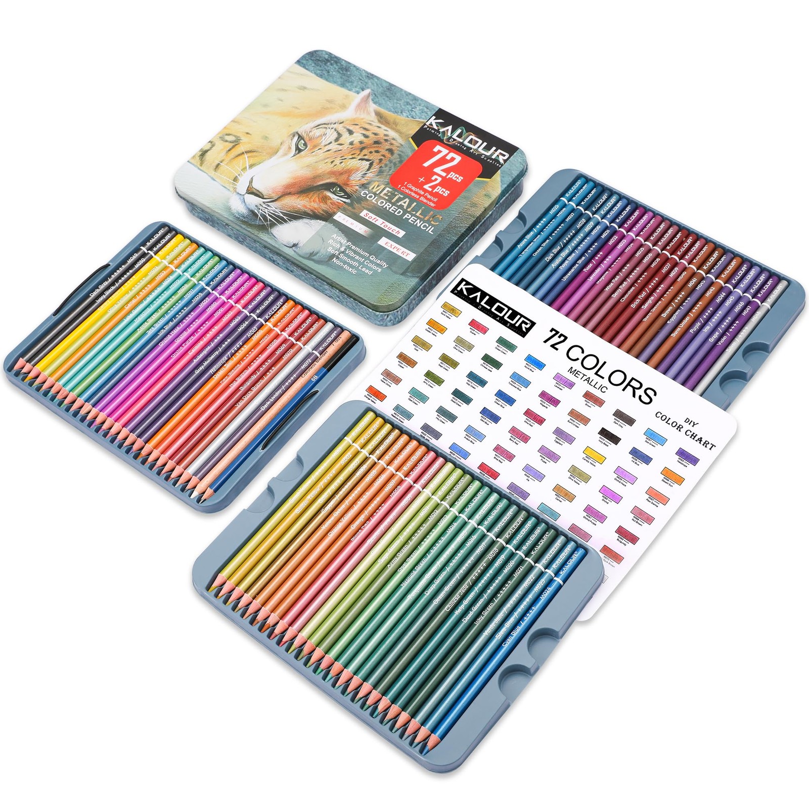 KALOUR 72 Piece Metallic Colored Pencils, 72 Count (Pack of 1), Multicolor