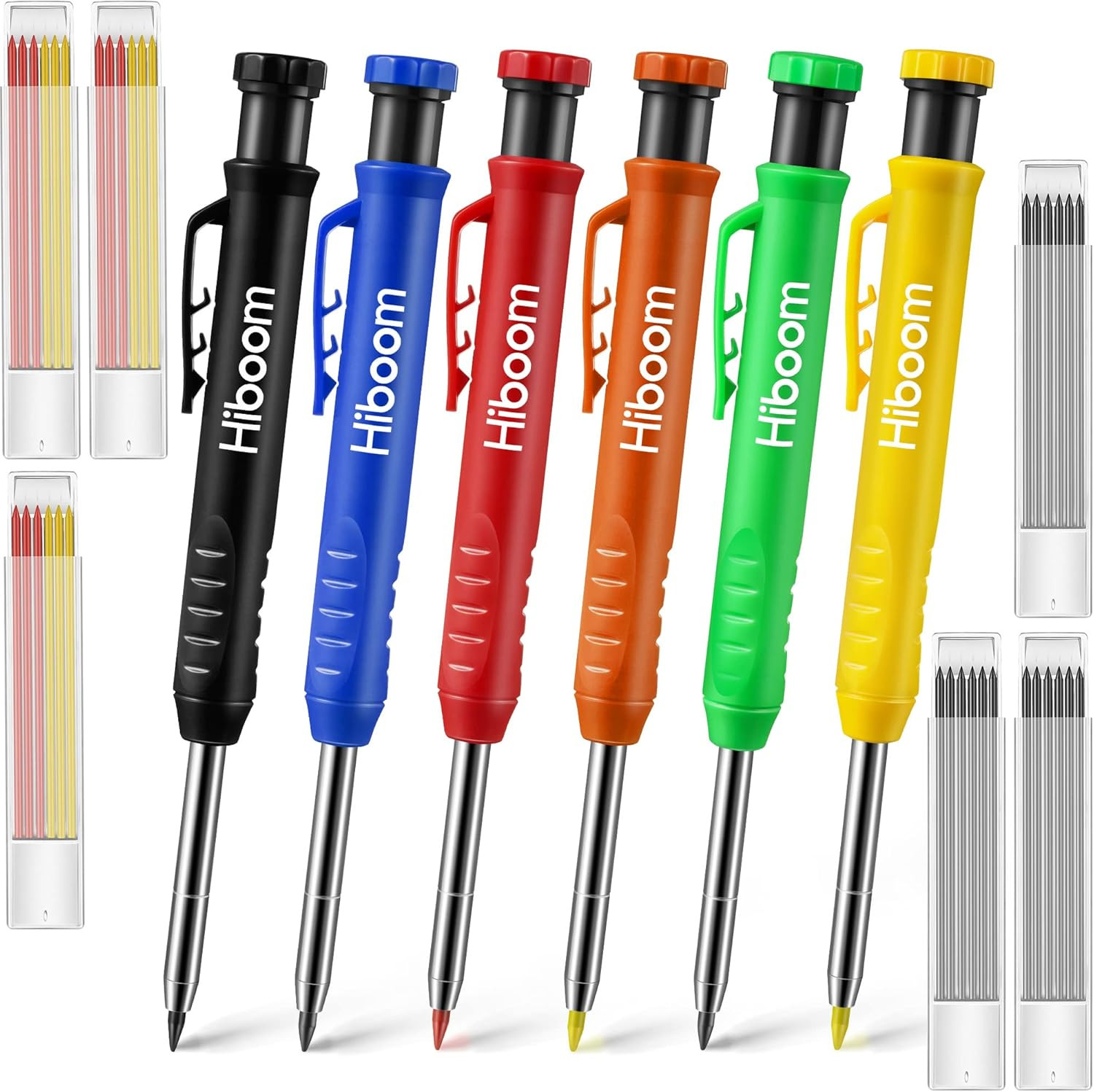 6 Pack Carpenter Pencil with Sharpener, Long Nosed Deep Hole Tip Mechanical Hole
