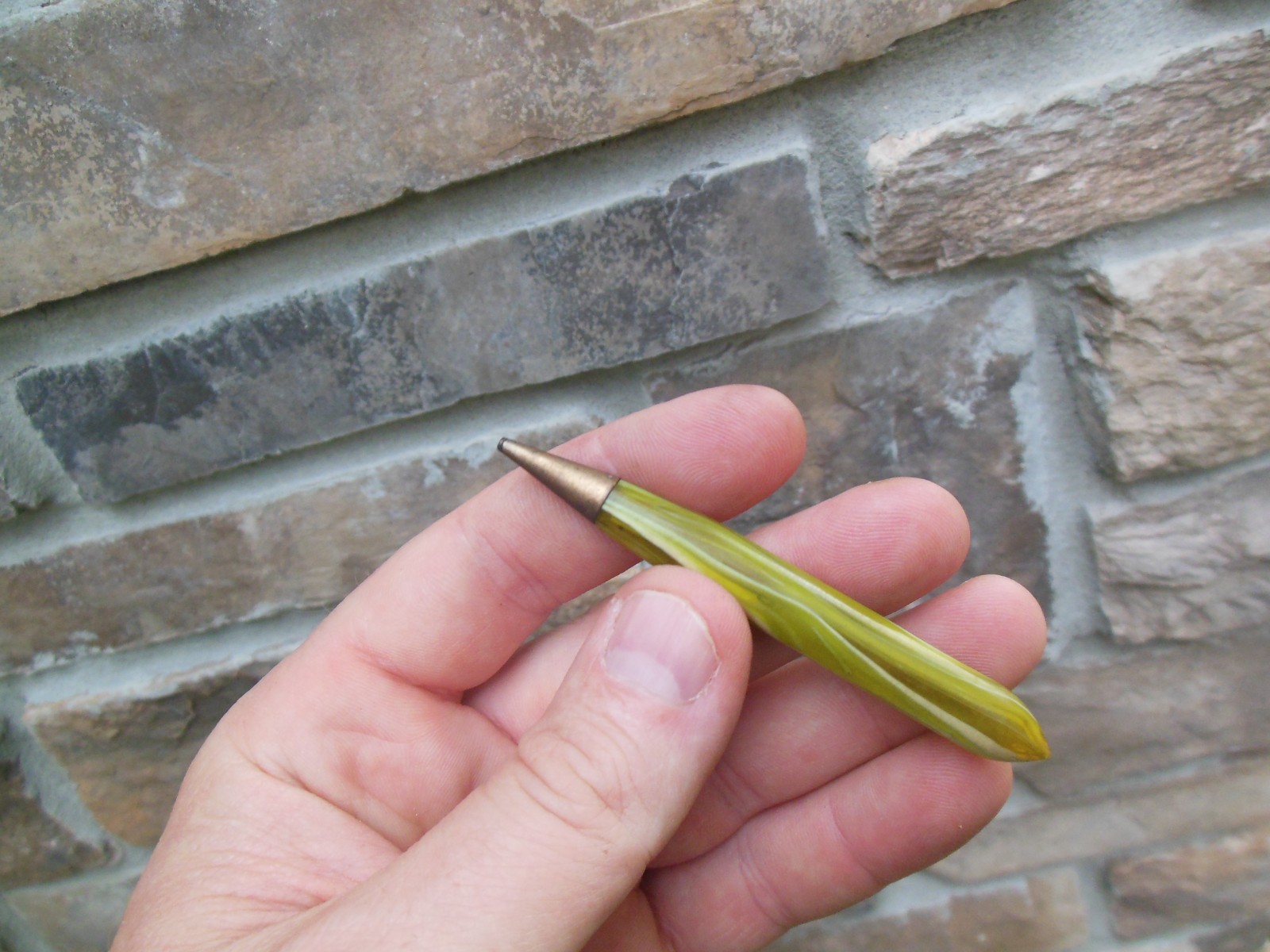 Celluloid Golf Pencil Mini Mechanical Marbled Green / White Swirled