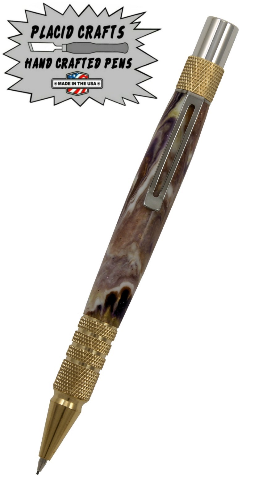 Dura Click .07mm Lead Pencil / Gold Knurled Hardware & Lavender Swirl Body / N87