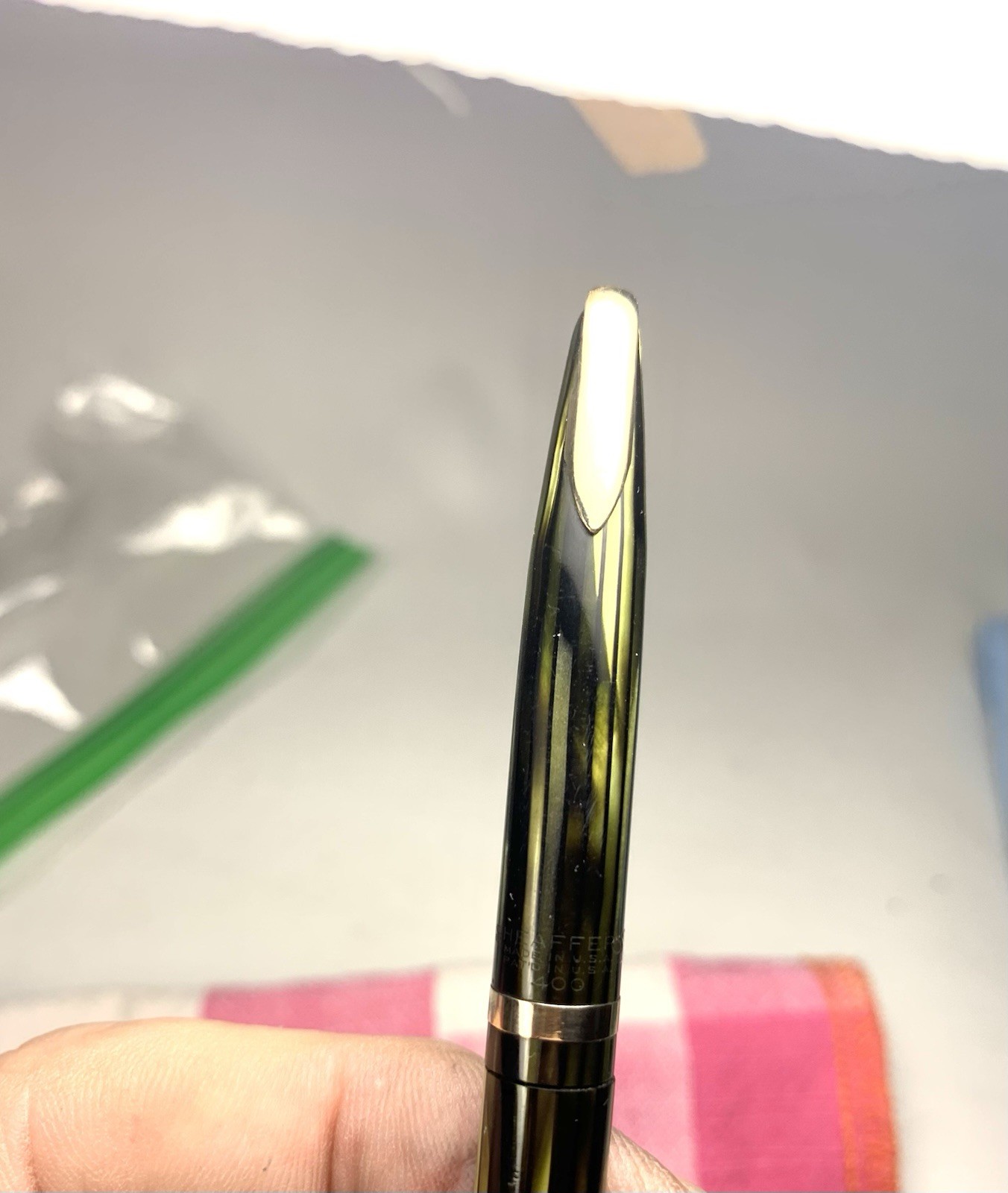 Sheaffer Balance Green Striated & Gold Military Clip Pencil Good Working