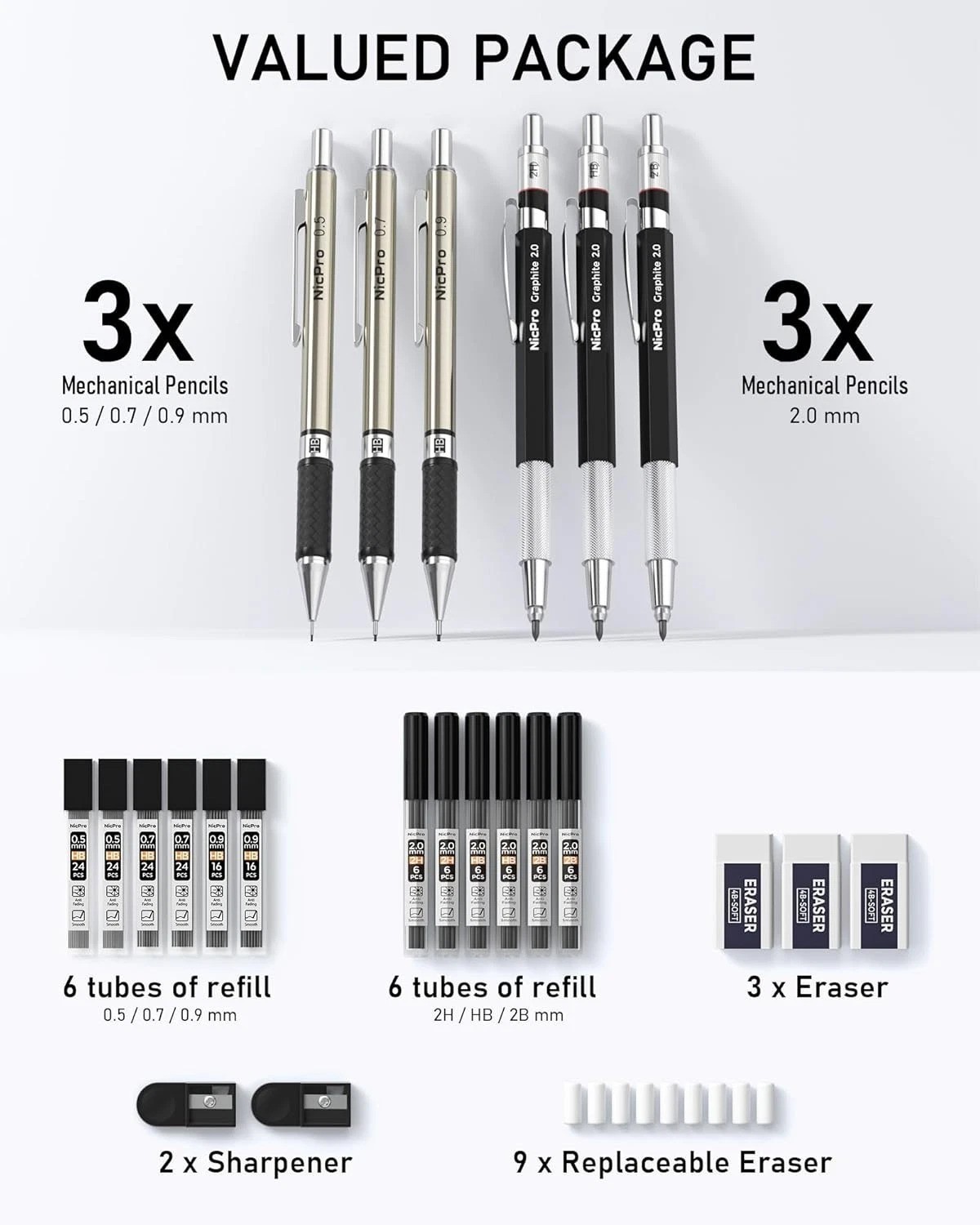 Professional 6PCS Art Mechanical Pencil Set & Graphite Lead Holders for Drawing