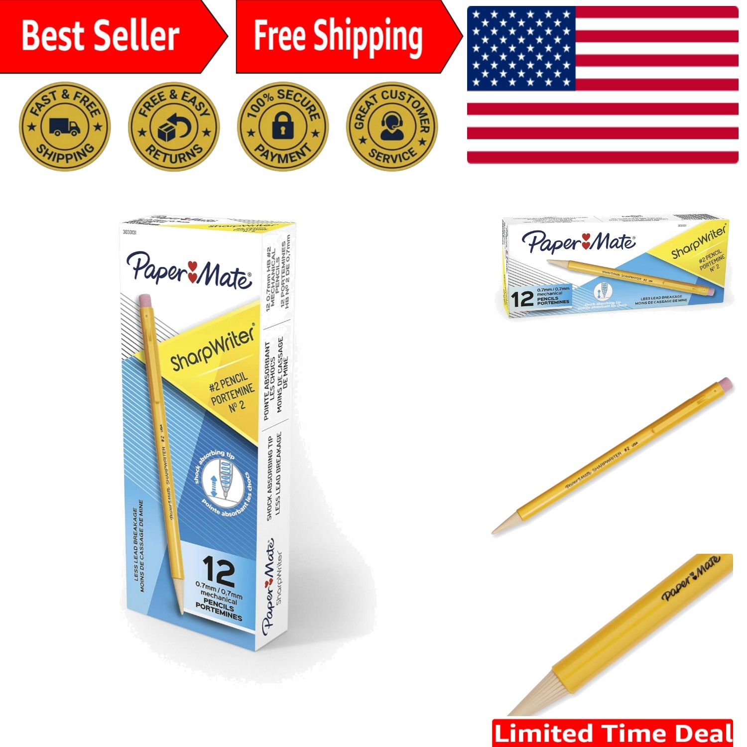 Cushioned Grip SharpWriter Mechanical Pencils HB 0.7mm – 12 Pack for Comfort